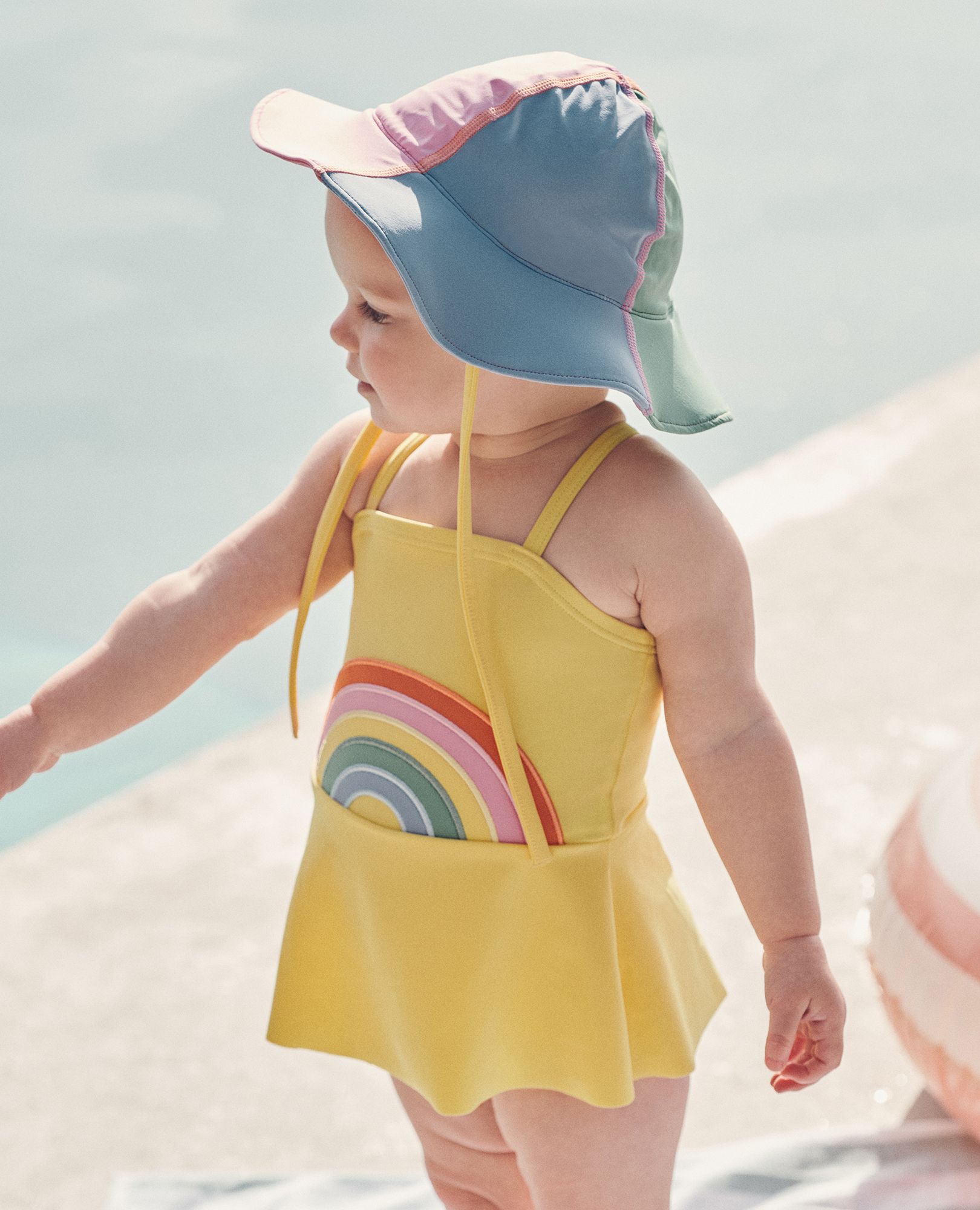 Baby One-Piece Rainbow Swimsuit & Swim Hat Set in Soleil - main