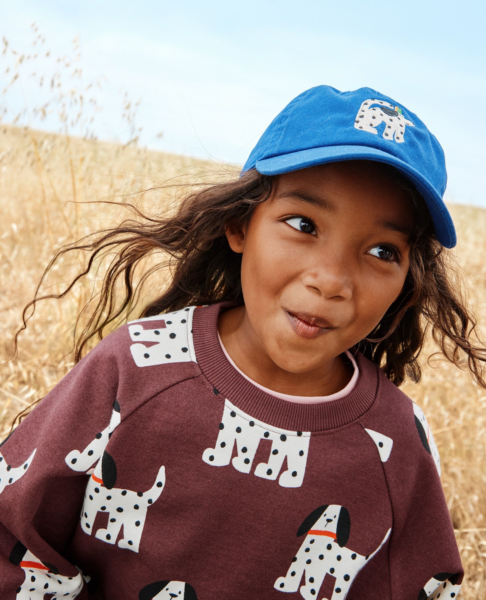 French Terry Bubble Sweatshirt in Jack the Dalmatian on Eggplant - main