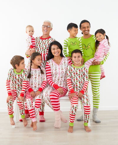 Adult Dr. Seuss Grinch Long John Pajama Top in Grinch Mix It Up - main