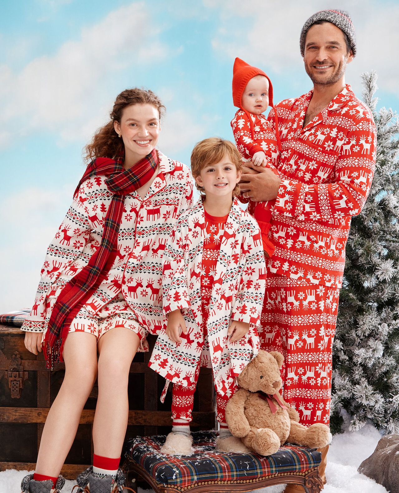 Holiday HannaSoft™ Stretch Pajama Set in Dear Deer on Ribbon Red - main