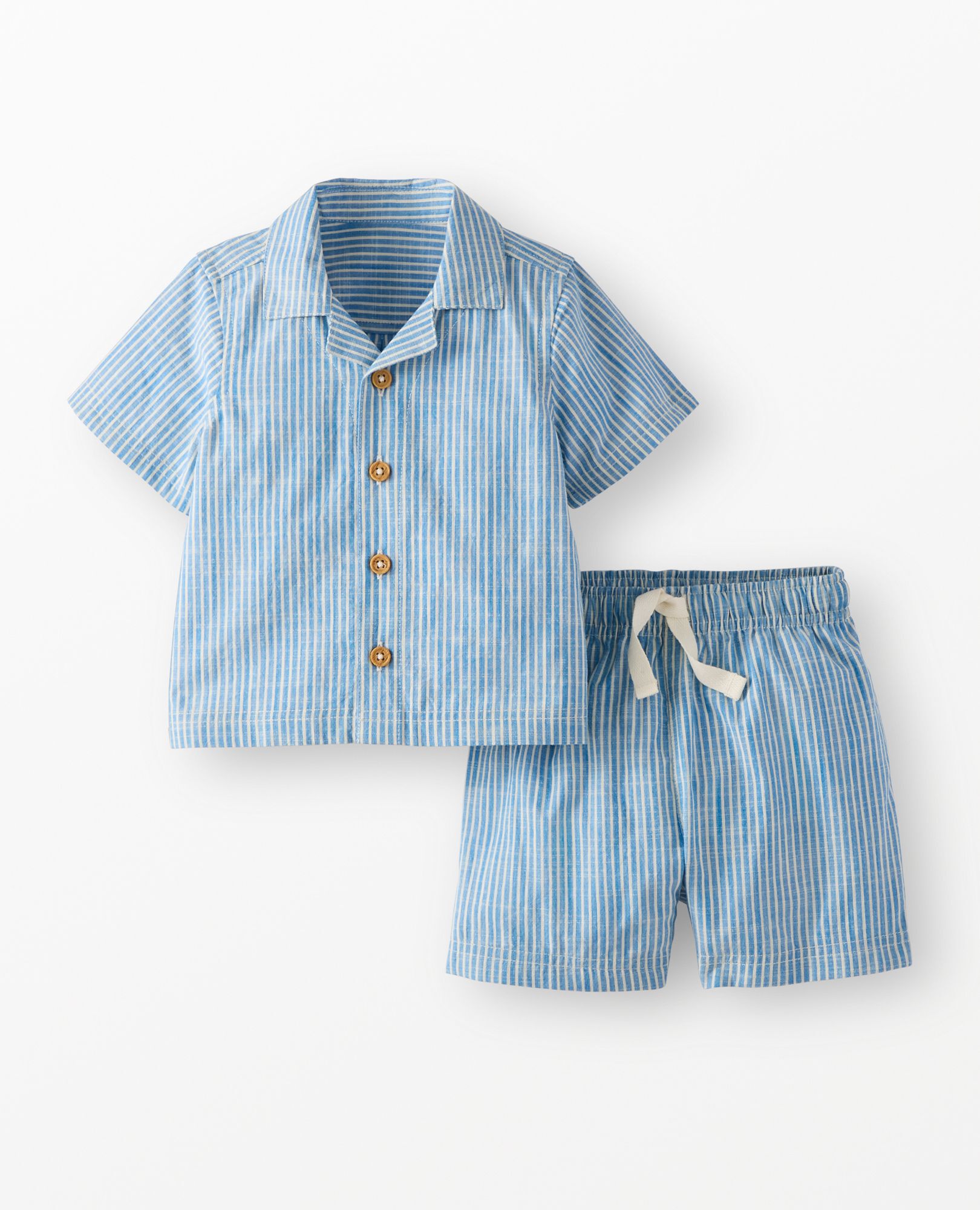 Baby Poplin Button Up Shirt & Shorts Set in Swedish Sky/Ecru - main