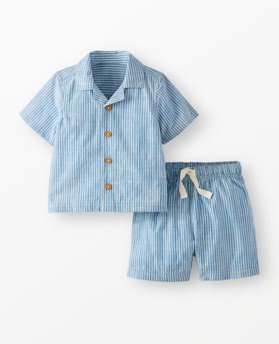 Baby Poplin Button Up Shirt & Shorts Set in Swedish Sky/Ecru - main