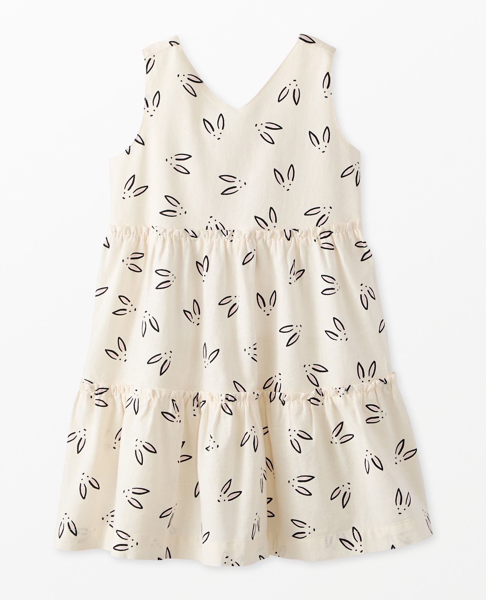 Sleeveless Linen Tiered Dress in Ryder the Bunny on Ecru - main