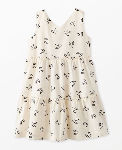 Sleeveless Linen Tiered Dress in Ryder the Bunny on Ecru - main
