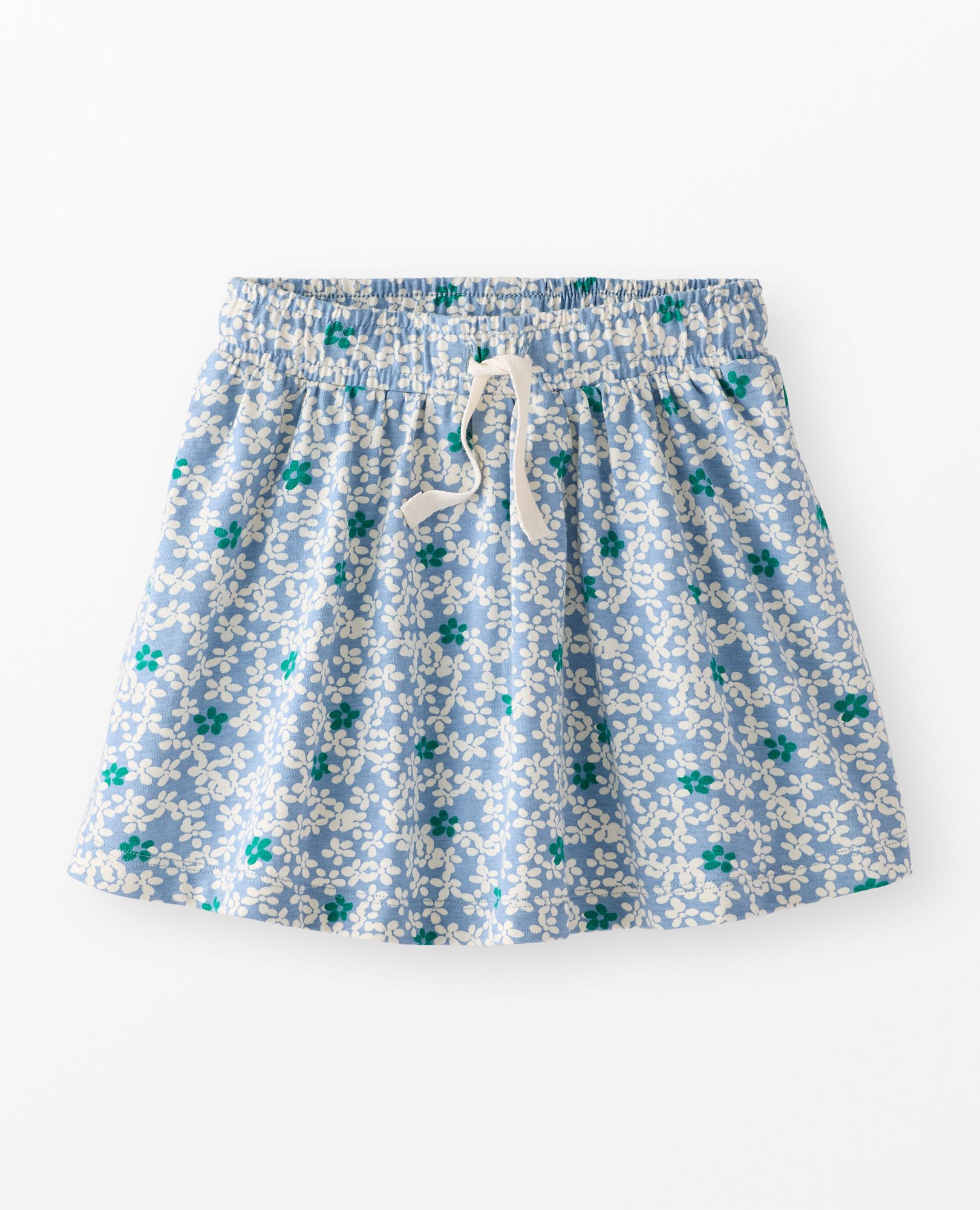 Drawcord Skort in Scattered Daisies on Blue - main