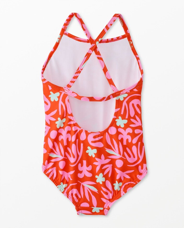 One-Piece Swimsuit in Tropical Fauna on Red - main