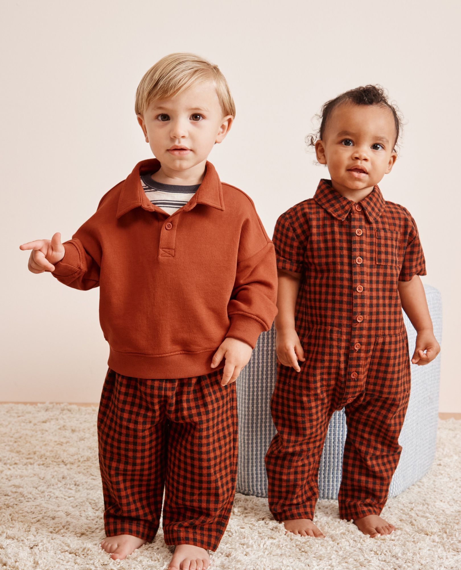 Baby Linen Coveralls in Amber Wood Gingham - main