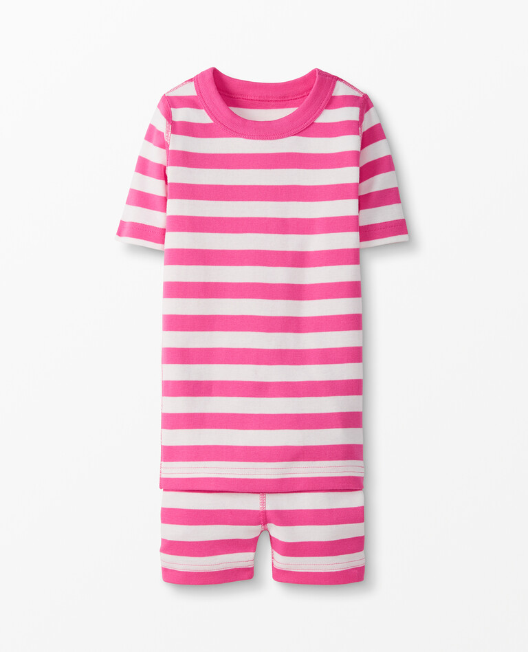 Short John Pajamas In Organic Cotton in Power Pink/Hanna White - main
