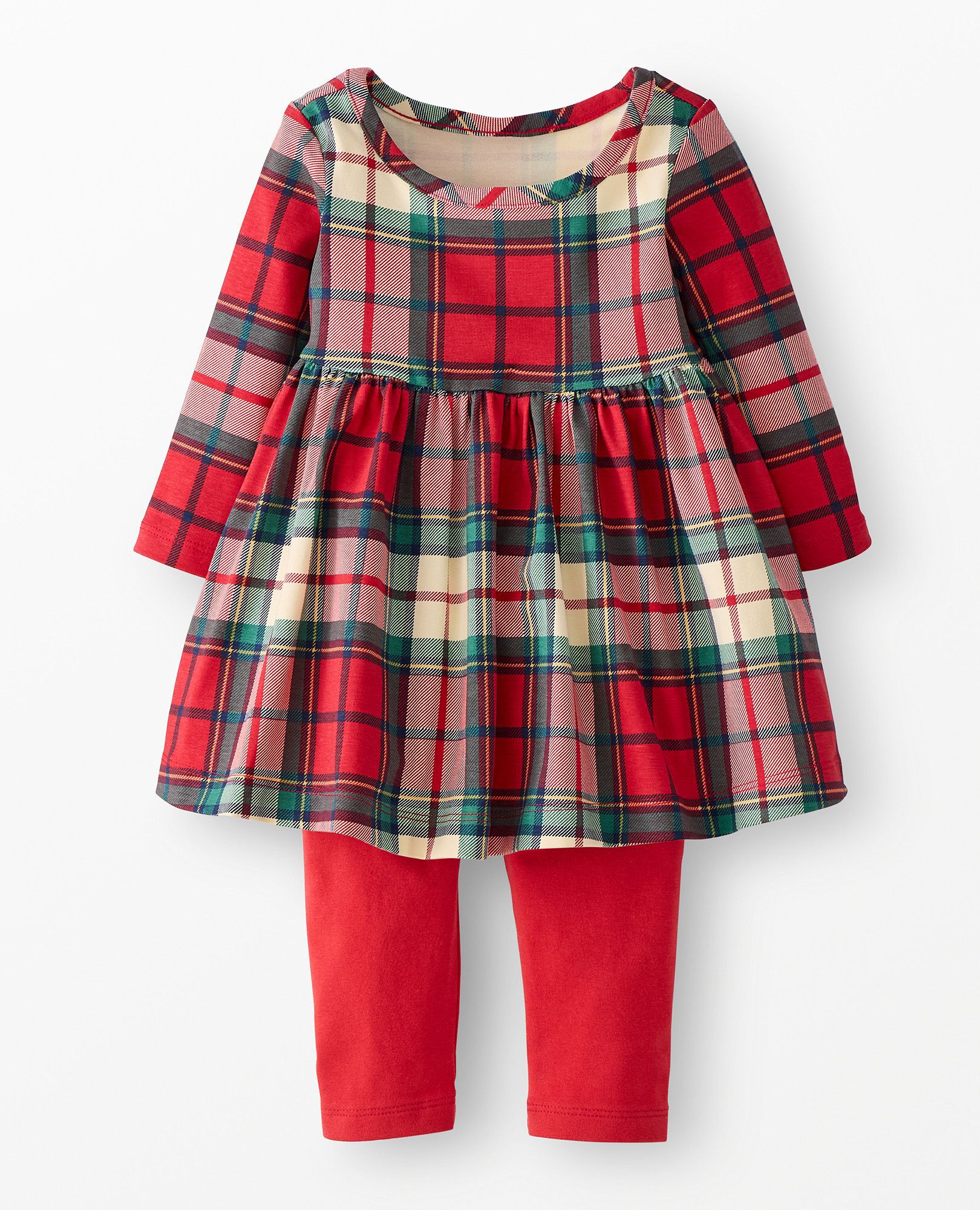 Baby Long Sleeve Skater Dress & Leggings Set in Red Holiday Plaid - main