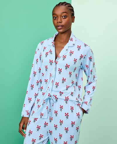 Women's Holiday Long Sleeve HannaSoft™ Pajama Set in Bouquets on Powder Blue - main