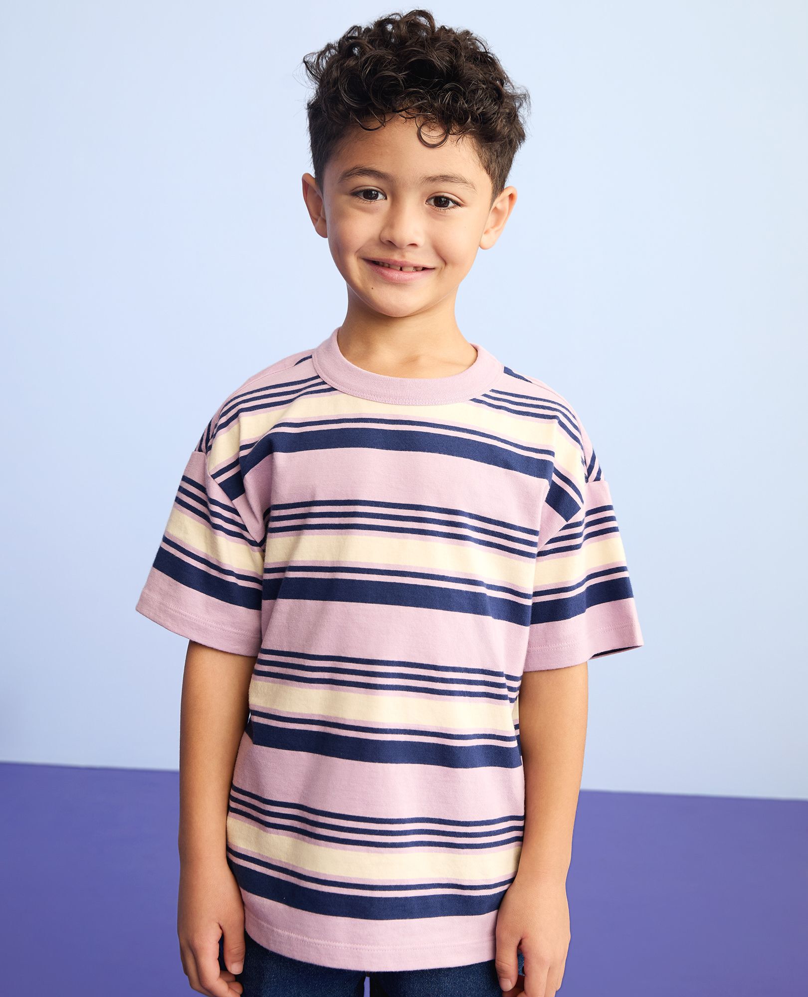 Oversized T-Shirt in Lavender Mist/Navy Blue/ Almond Oil - main