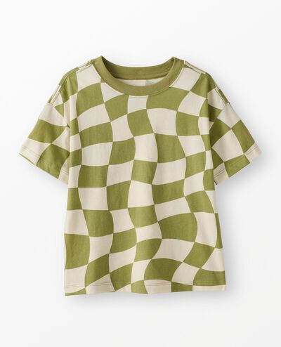 Relaxed Fit Checker T-Shirt in Sage Wavy Check - main
