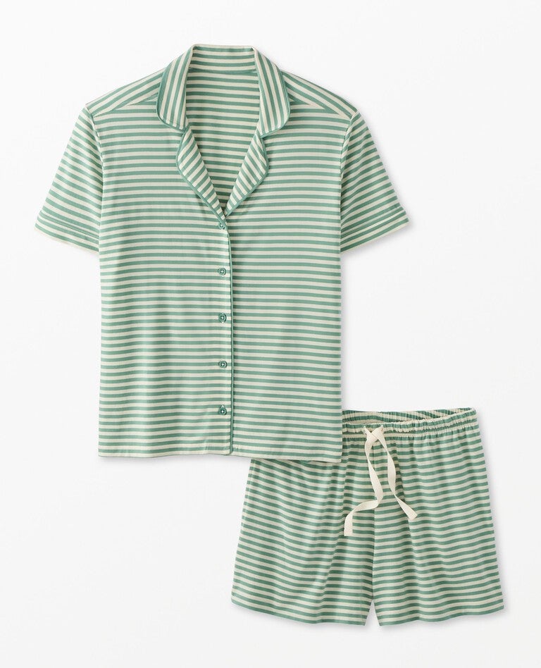 Women's Short Sleeve Pajama Set in HannaSoft™ in Jade/Ecru - main