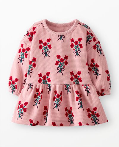 Baby Long Sleeve Waffle Dress in Bouquets on Powdered Rose - main