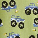 HannaJams™ Pajama Set in Monster Trucks on Leaf Green - swatch