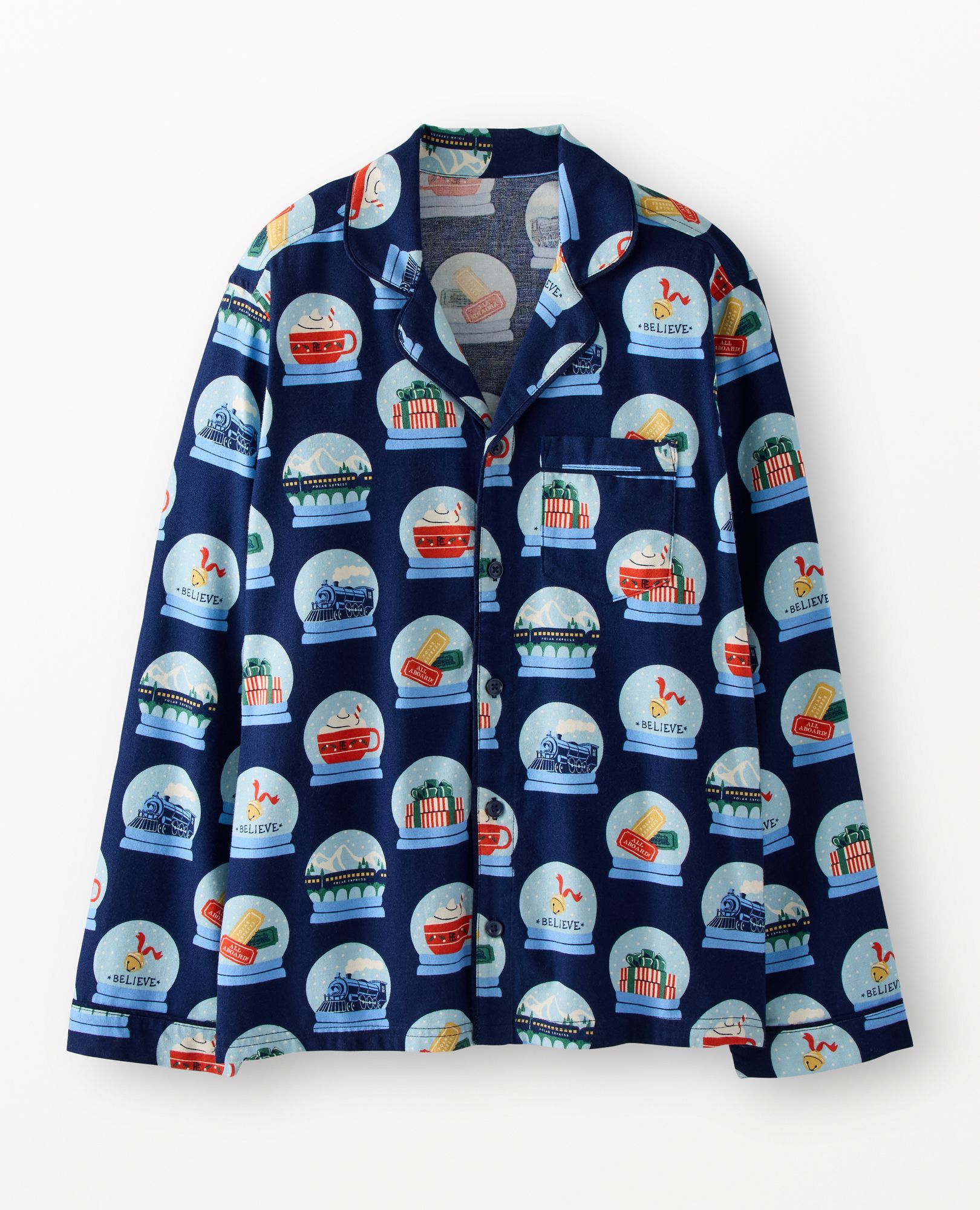 Adult The Polar Express Flannel Pajama Top in Polar Express Snowglobes - main