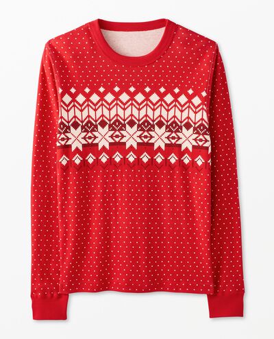 Adult Holiday Long John Pajama Top in Ribbon Red Fairisle - main