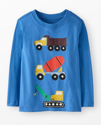 Long Sleeve Classic Fit Graphic T-Shirt in Construction Vehicles on Bluest Sky - main