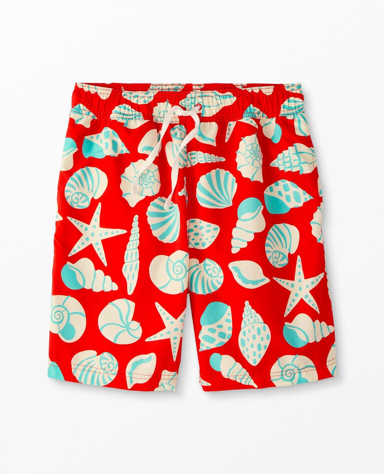 Recycled Men's Swim Trunks in Red Seashells - main
