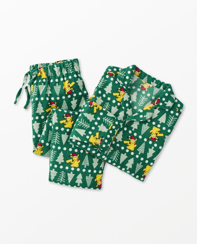 Kids Pokémon Holiday Flannel Pajama Set in pikachu trees - main