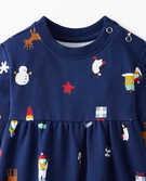 Baby Holiday Dress In Organic French Terry in Festive Friends - main