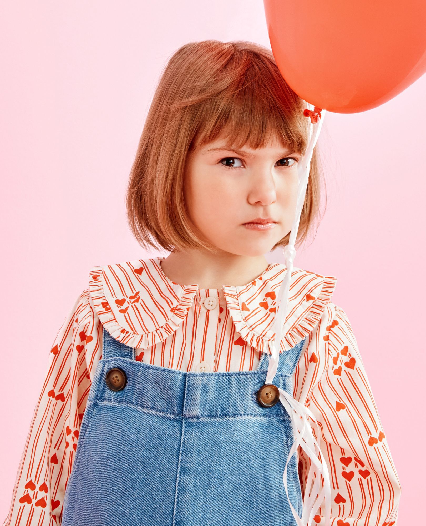 Poplin Collared Button Up Shirt in Red Stripes of Love - main