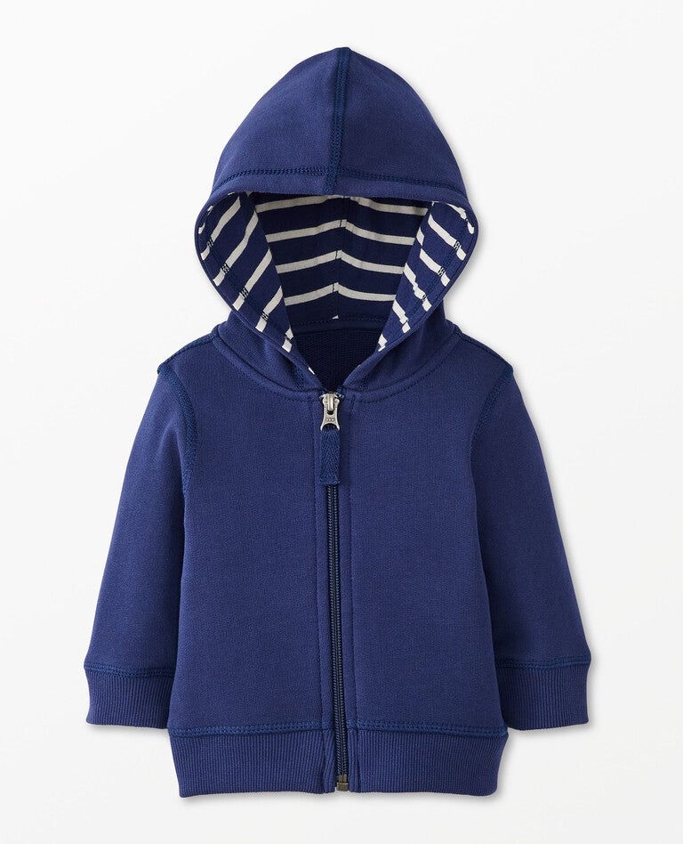 NAVY HOODED SWEATER WITH ZIPPER IN FRENCH TERRY, CHILD