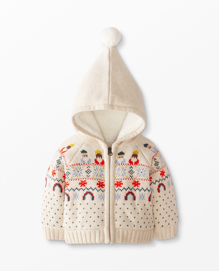 Baby Gnome Hoodie Sweater Jacket in Rainbow Gnomes on Ecru - main