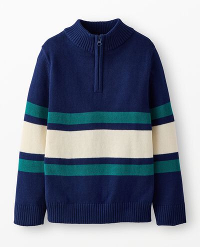 Quarter Zip Sweater in Navy/Everglade/Ecru - main