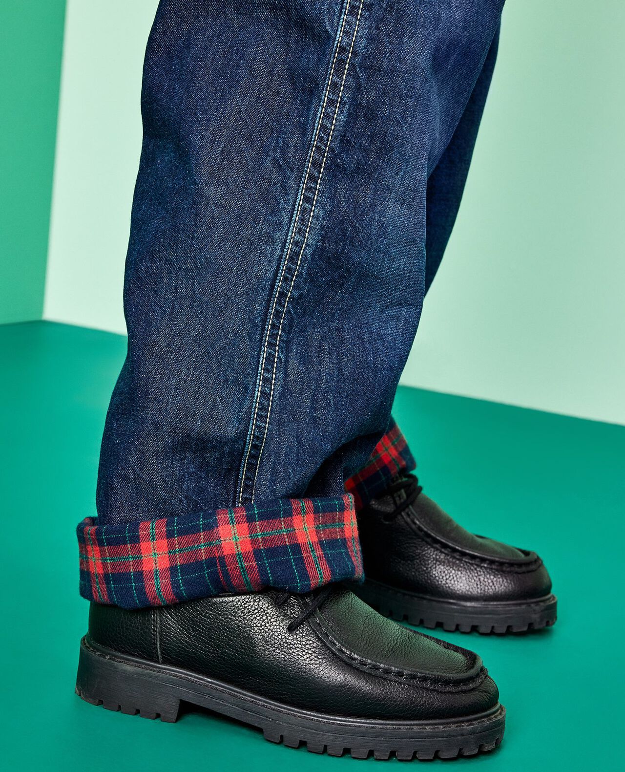 Denim Pull-On Lined Pants in Med-Dark Wash - main