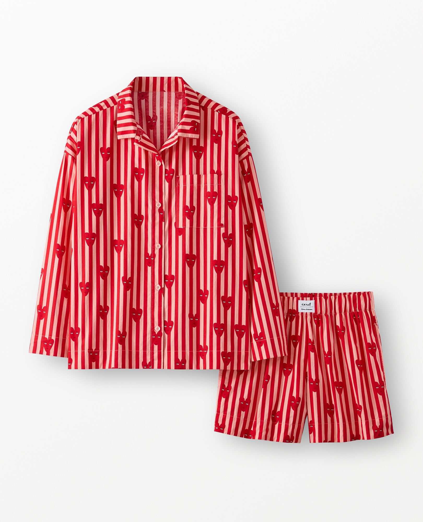 Women's Oeuf Long Sleeve Poplin Pajama Set in Hearts on Stripes - main