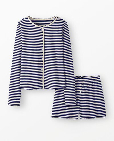 Women's Cardigan Pajama Set in Navy/Ecru - main