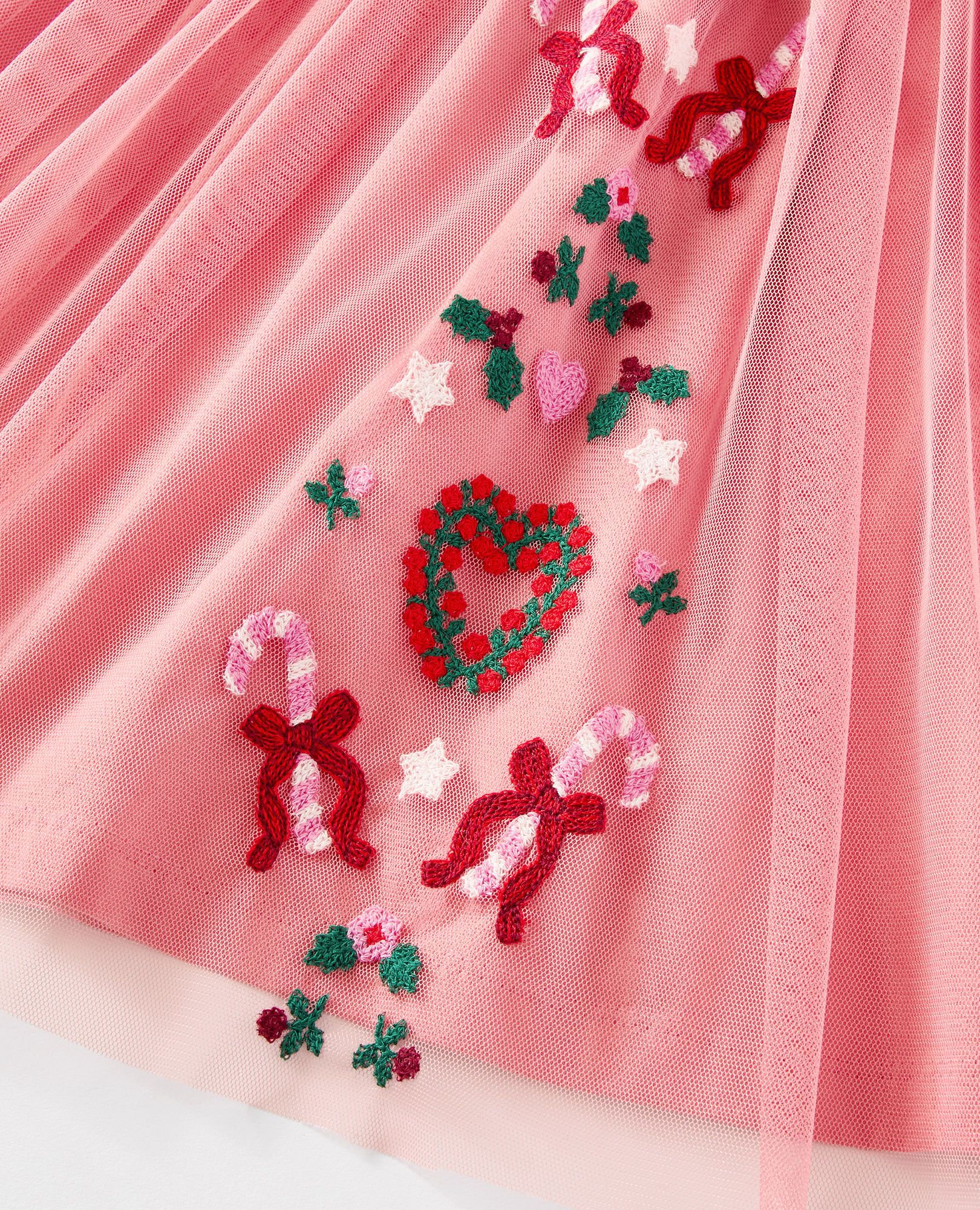Long Sleeve Tulle Embroidered Dress in Holiday Embroidery - main