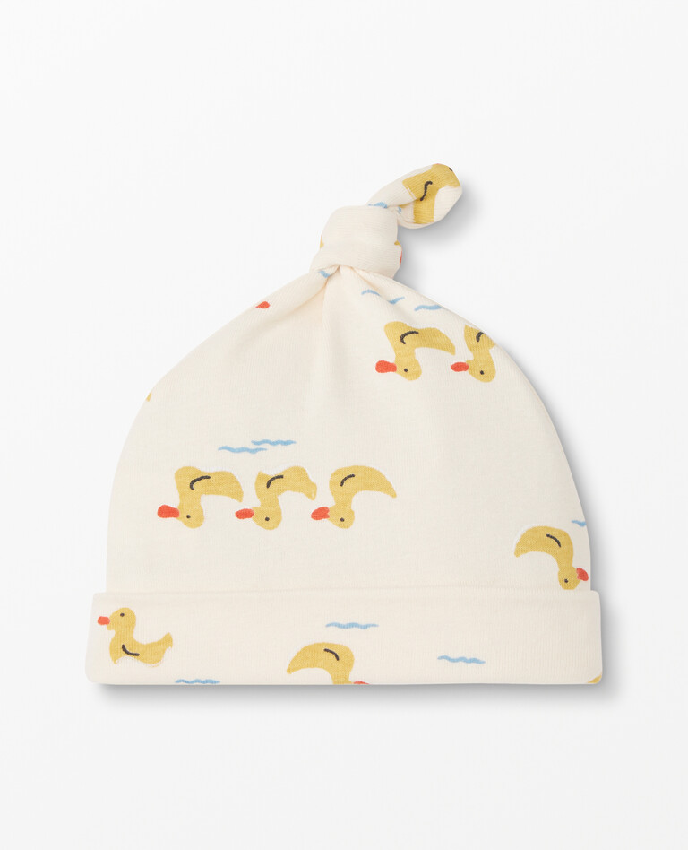 Top Knot Print Beanie In Organic Cotton in Rubber Duckie - main
