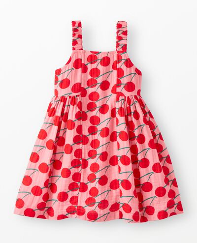 Sleeveless Muslin Dress with Pockets in Summer Cherries - main