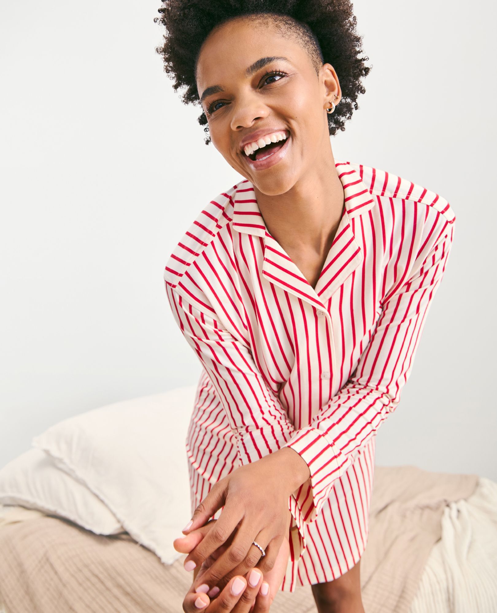 Women's Long Sleeve HannaSoft™ Nightshirt in Ribbon Red/Ecru - main