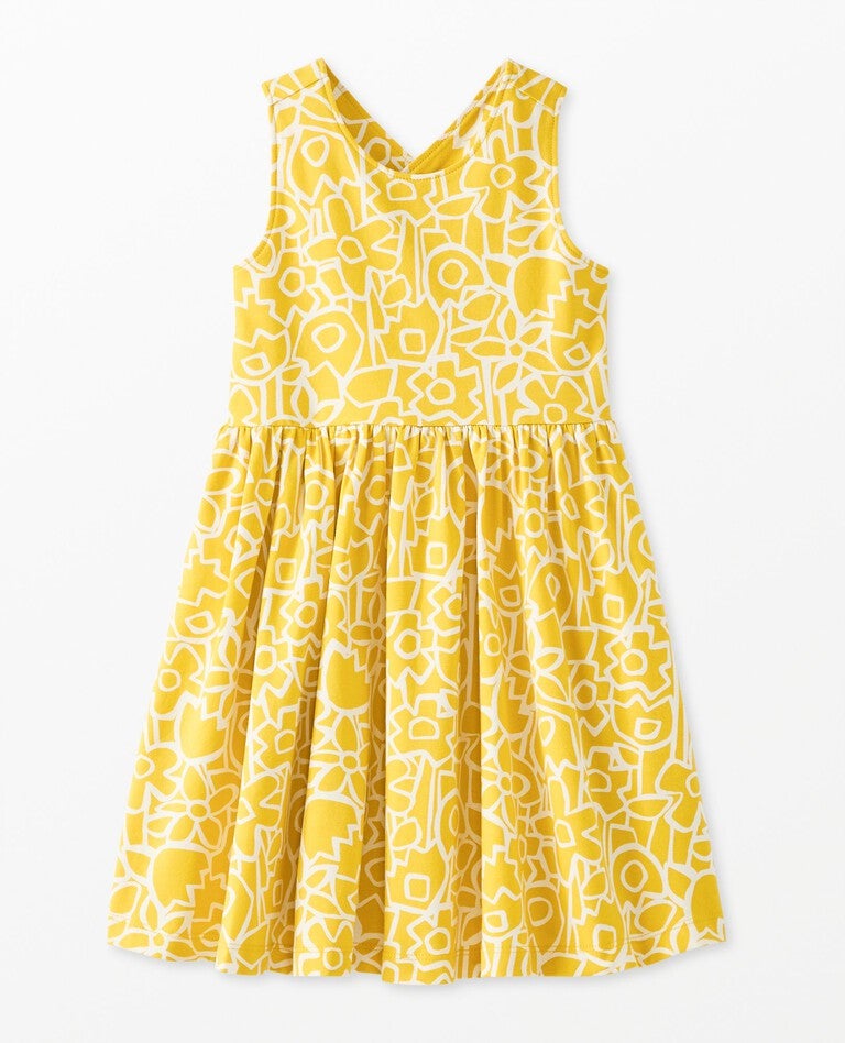 Crossback Skater Dress with Pockets in Full Bloom on Yellow - main