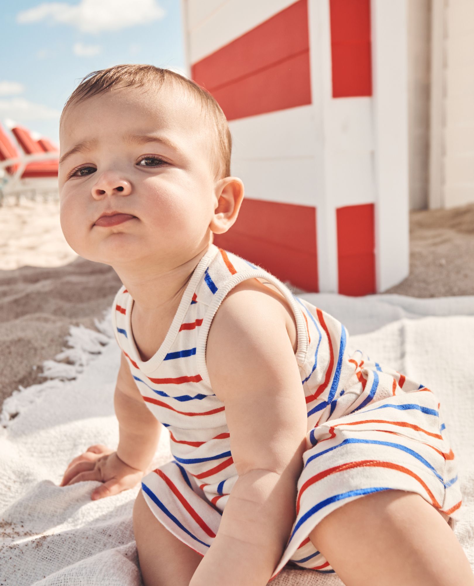 Baby Sleeveless Pocket Dress & Bloomers Set in RWB Stripe - main