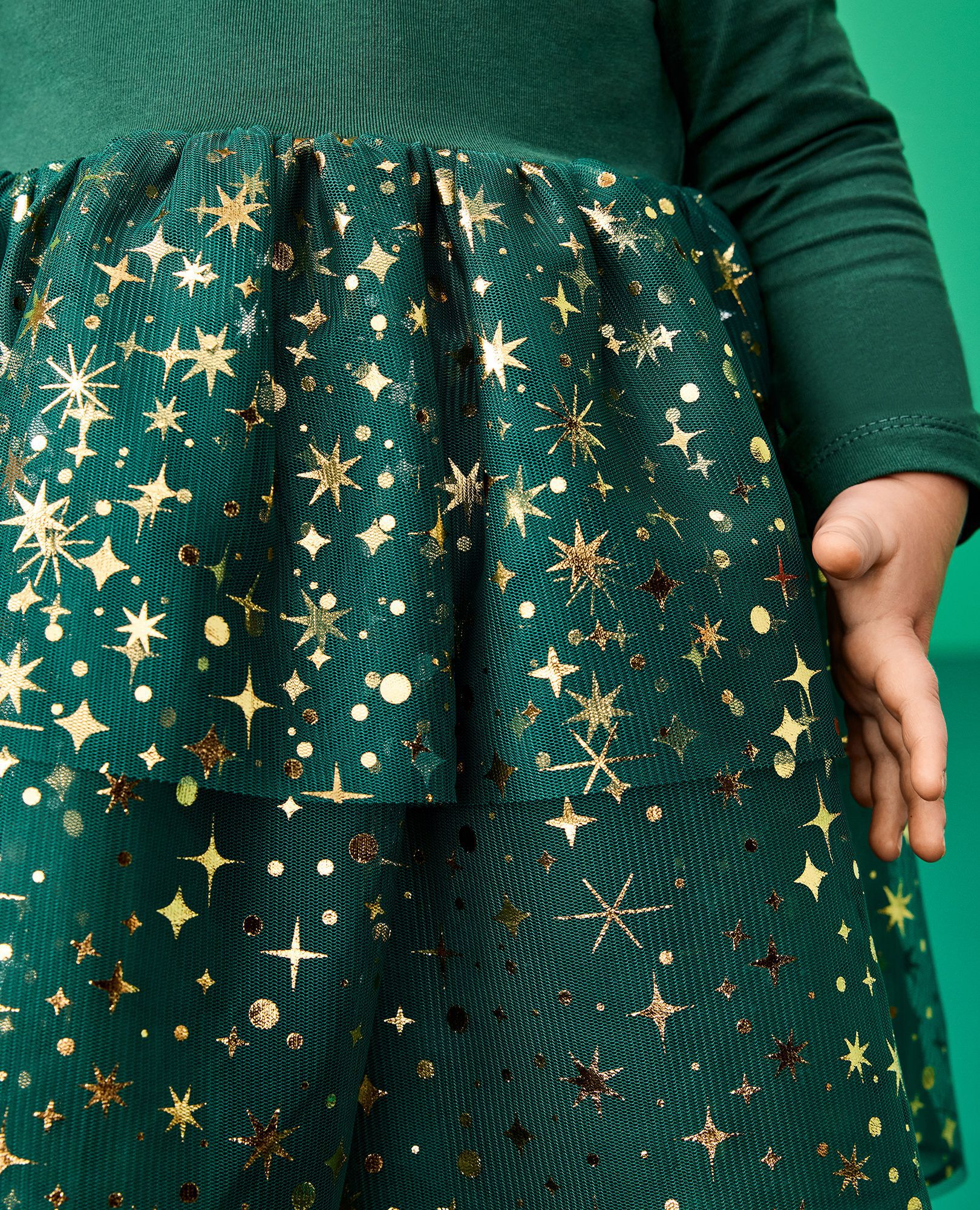 Baby Long Sleeve Tulle Shimmer Dress in Malachite - main