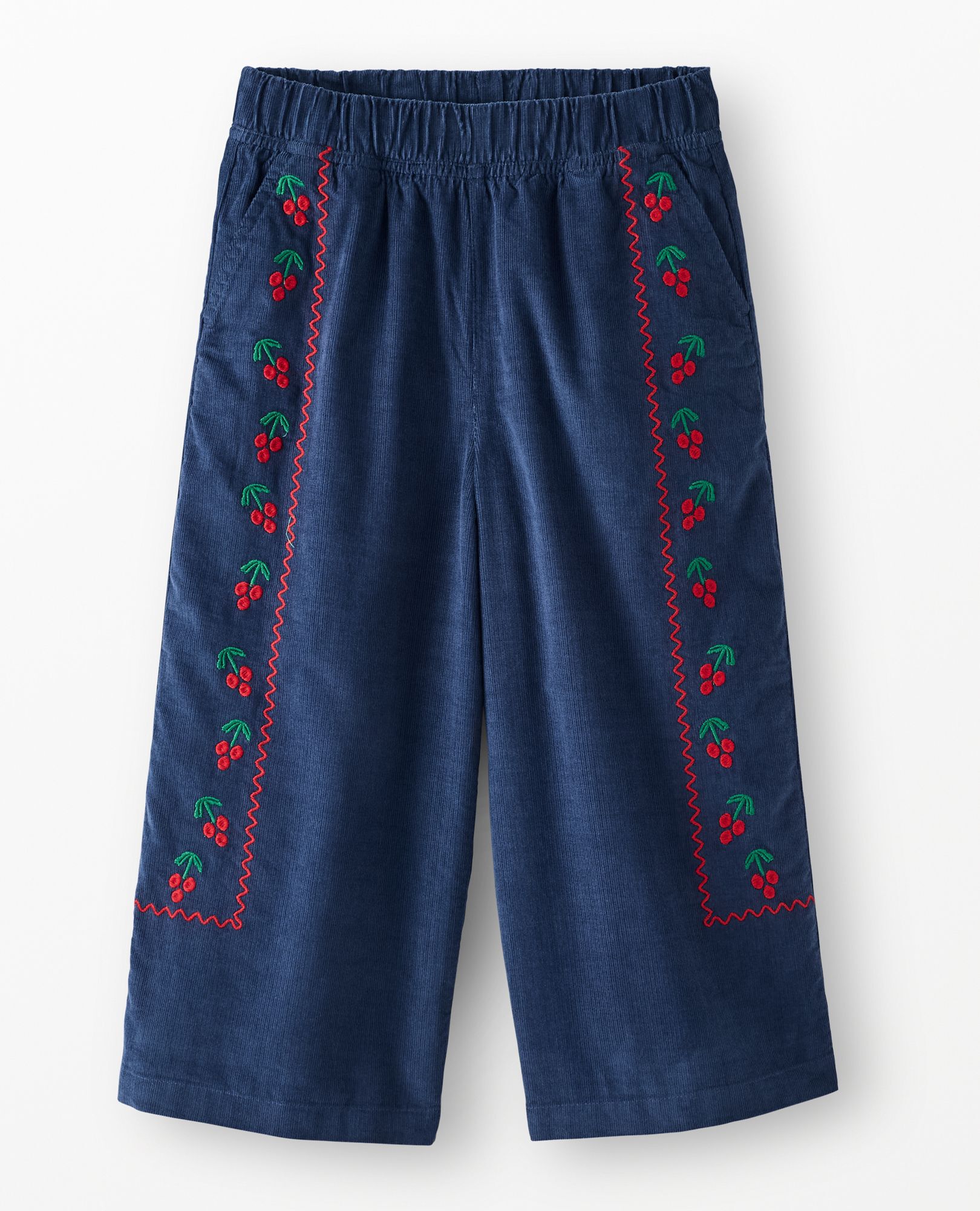 Corduroy Embroidered Wide Leg Pants in Midnight Blue - main