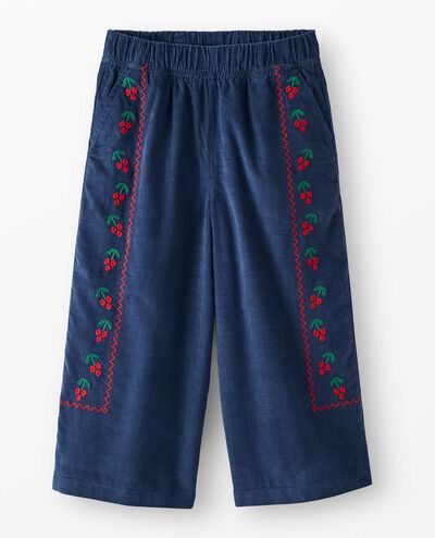 Corduroy Embroidered Wide Leg Pants in Midnight Blue - main