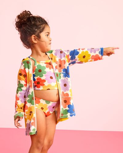 Long Sleeve Loop Terry Hoodie Cover Up in Multicolored Spring Daisies on Ecru - main