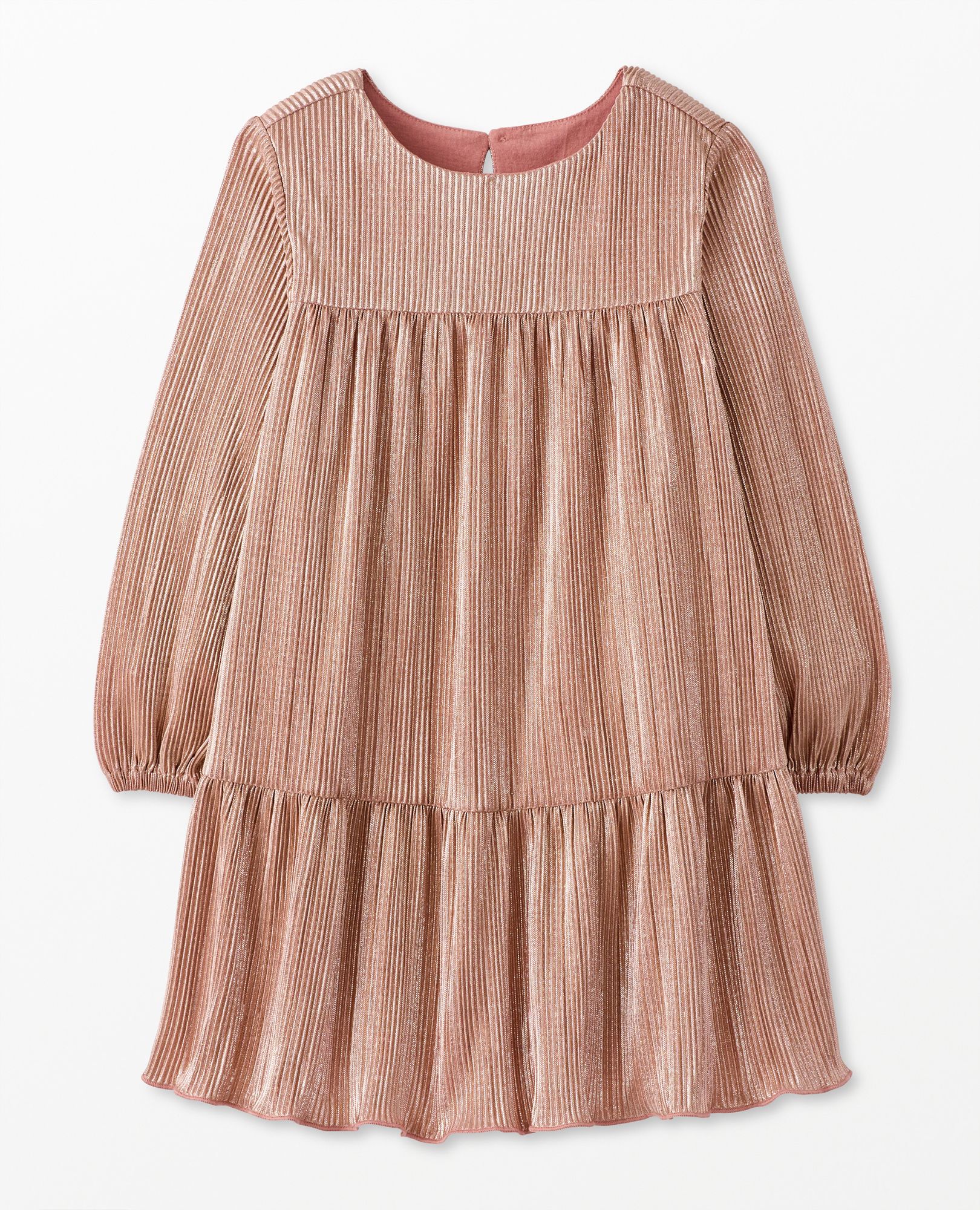 Long Sleeve Metallic Tiered Dress in Pink - main