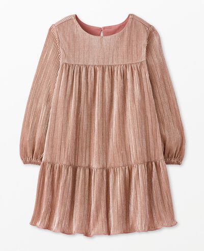 Long Sleeve Metallic Tiered Dress in Pink - main