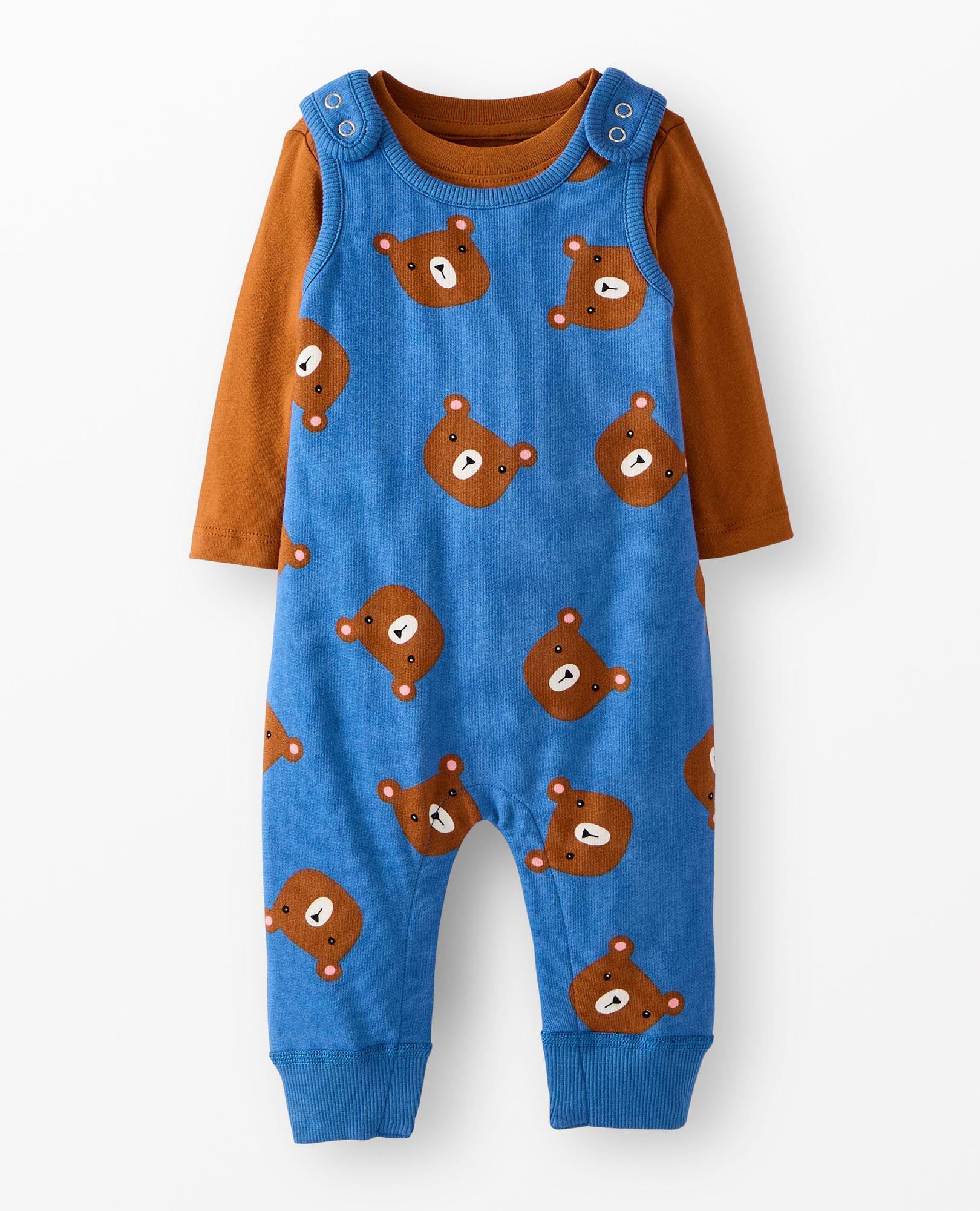 Baby French Terry Tee & Overalls Set in Cute Bears on Shadow Blue - main