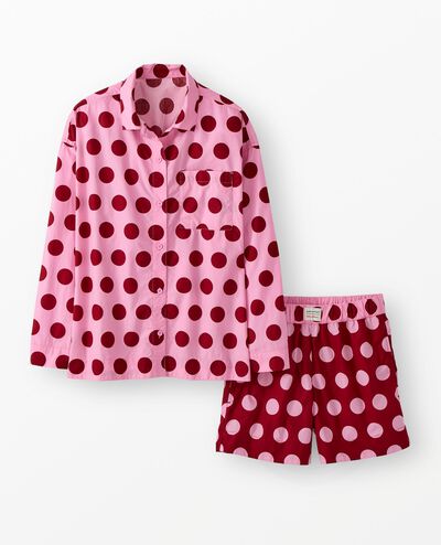 Women's Dusen Dusen Long Sleeve Poplin Pajama Set in Frosting Pink/Red Dahlia Dots - main