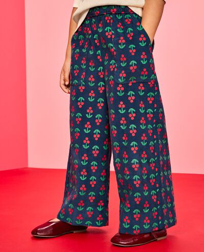 Corduroy Wide Leg Pants in Holly Berries on Midnight Blue - main