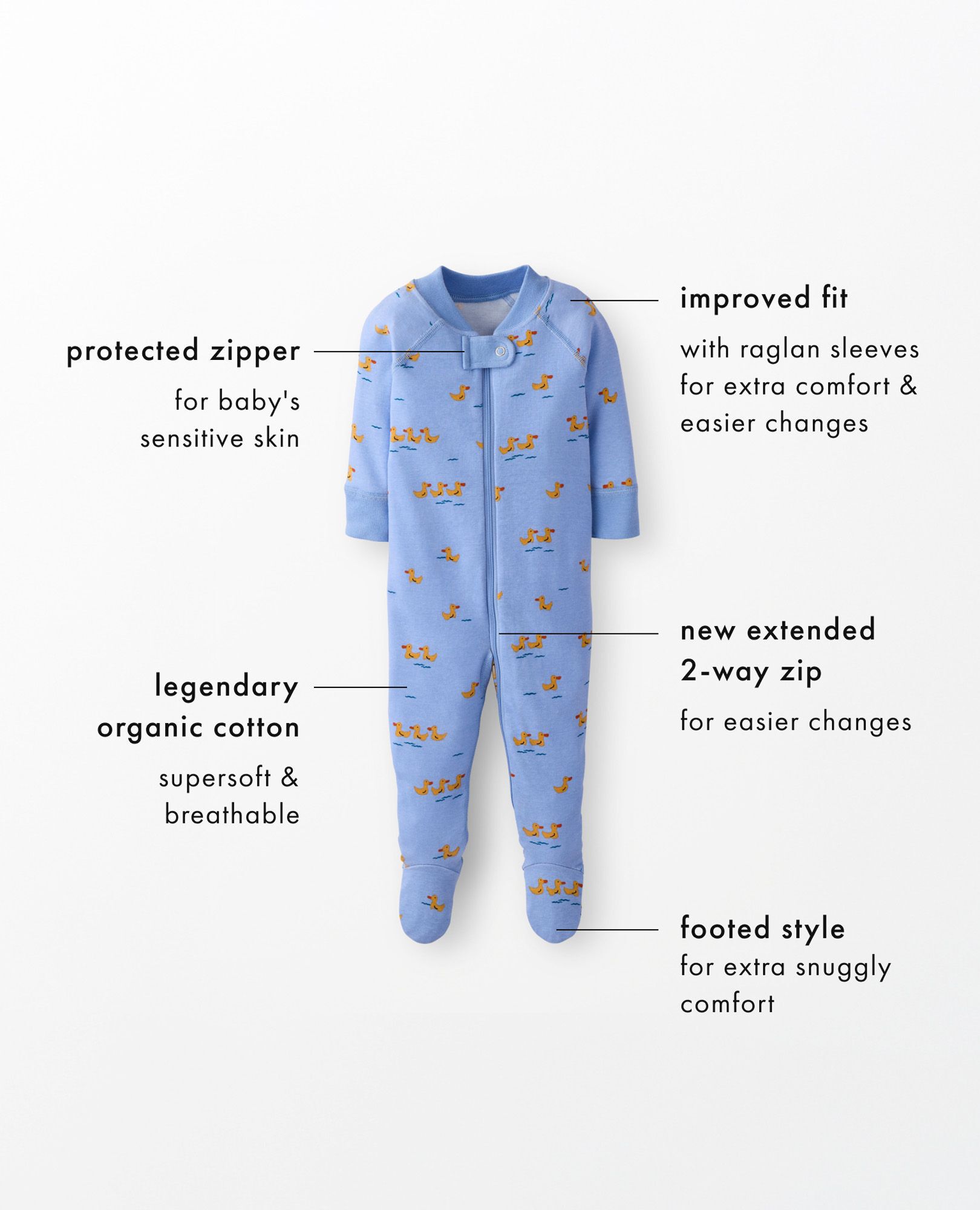 HannaJams™ Footed Sleeper in Ducks on Storm Blue - main