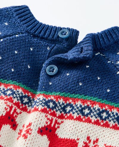 Baby Holiday Sweater Romper in Dear Deer on Navy - main