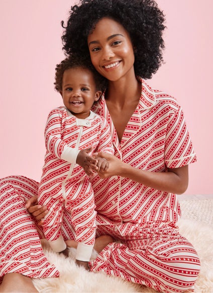 mom and baby in matching pjs